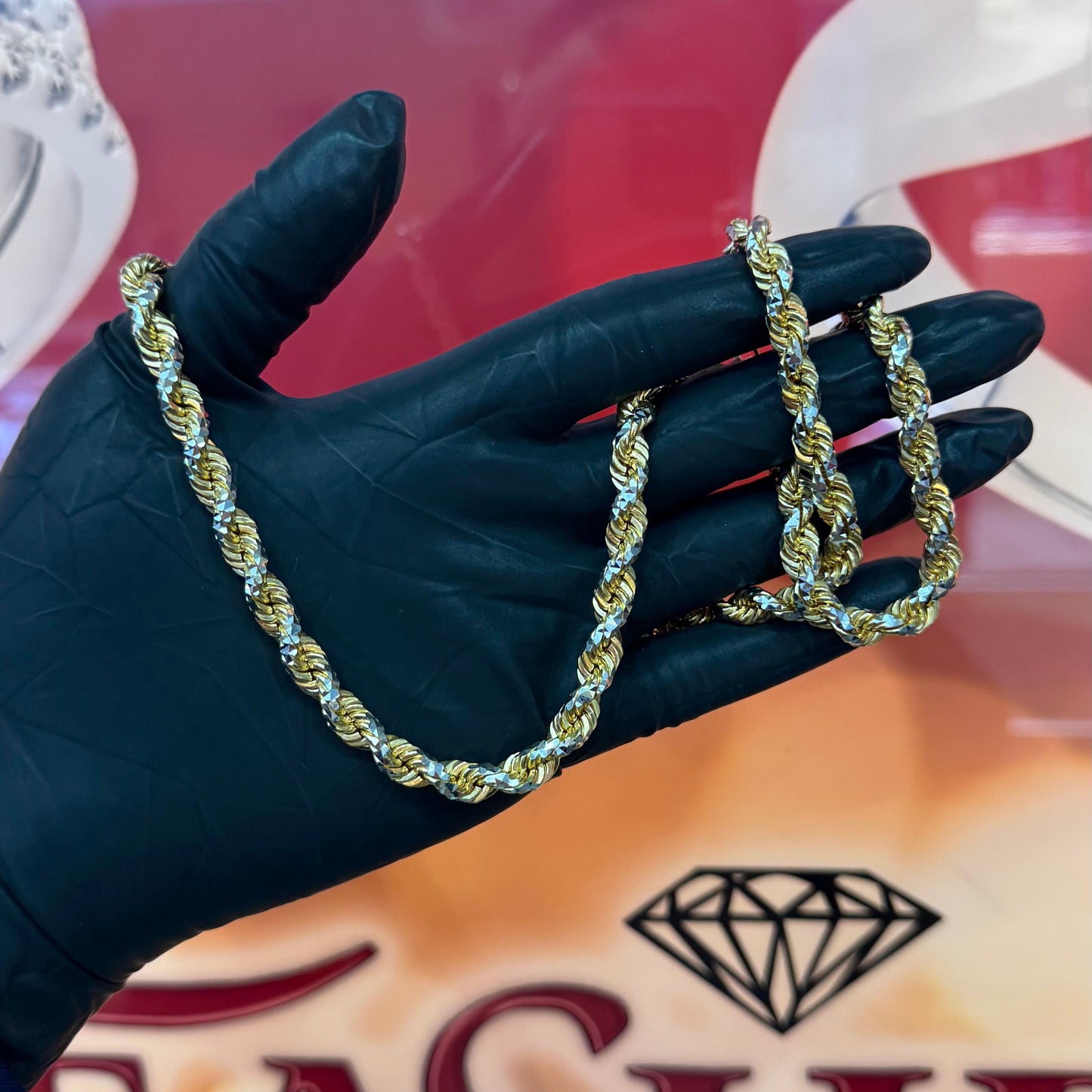 10K Yellow White Gold - Two Tone 6mm 24Inch Solid Gold Rope