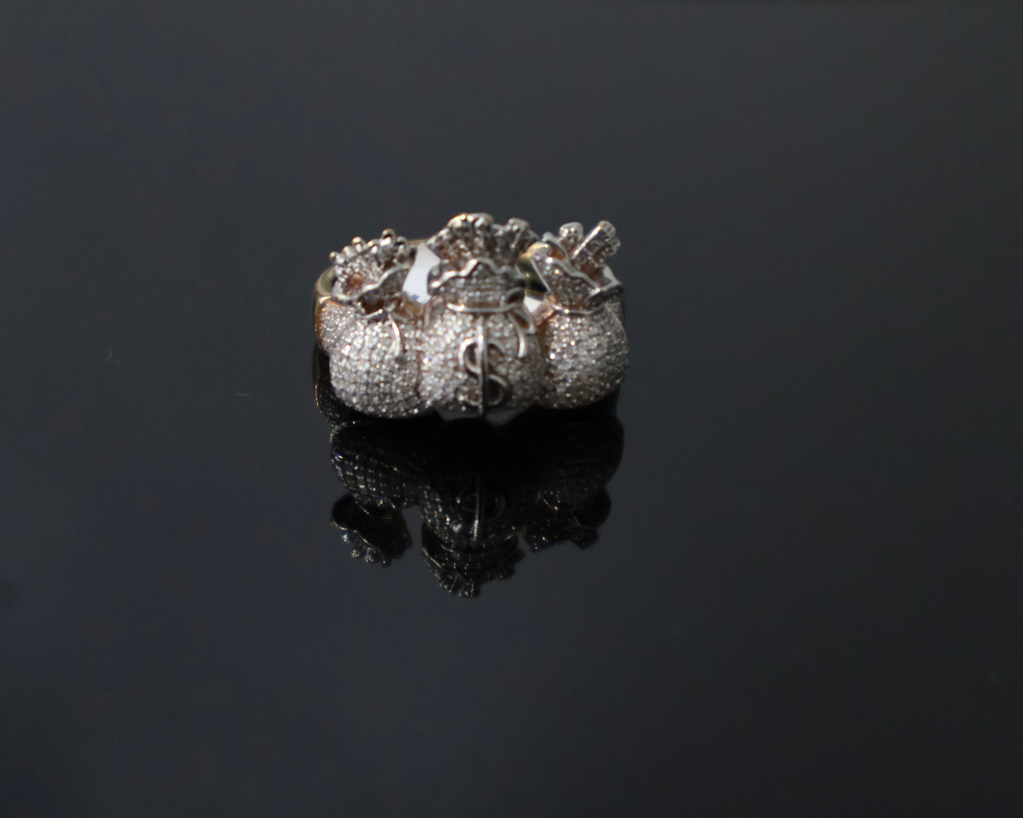 10K Gold 0.77Ctw Diamond Dollar Bag Mens Fash Ring