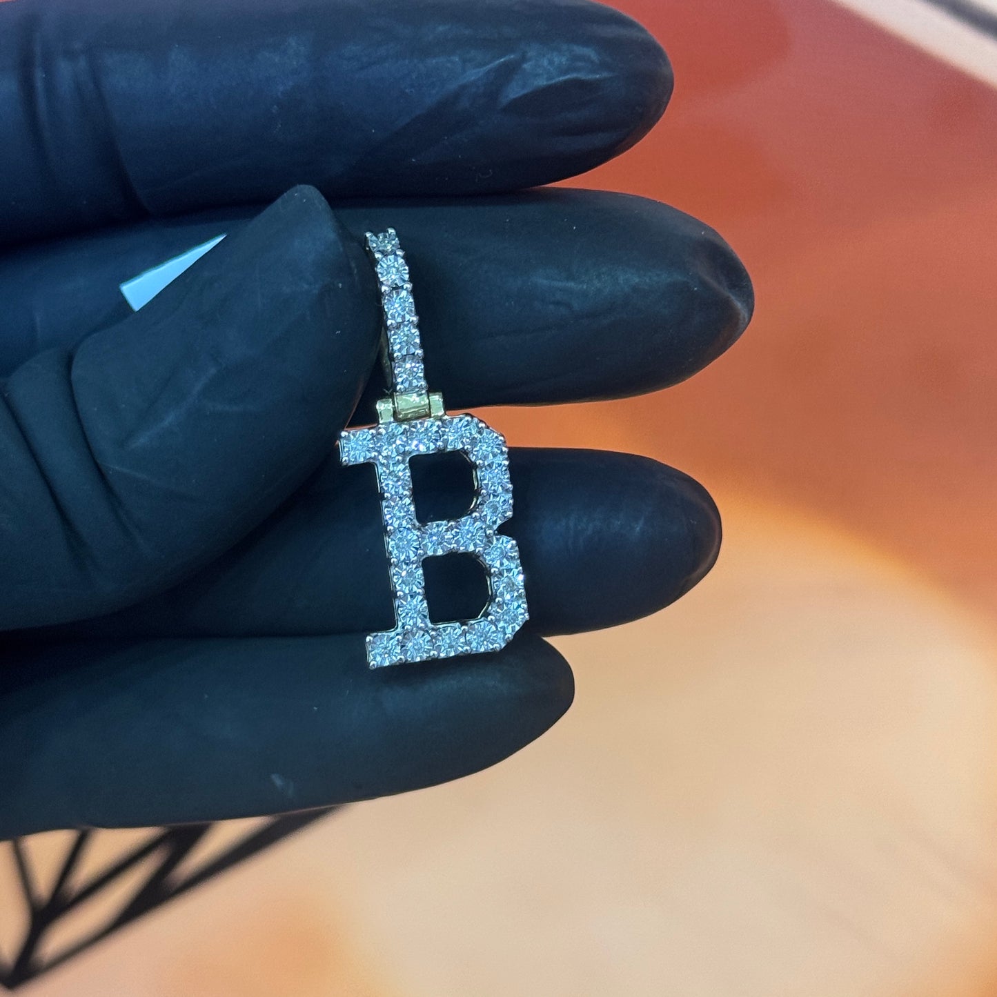 10K Yellow Gold Initial B Pendant 0.20Ctw Diamond