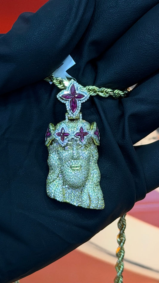 10k Yellow Gold Diamond Jesus W/ Ruby - 2.60 CTW