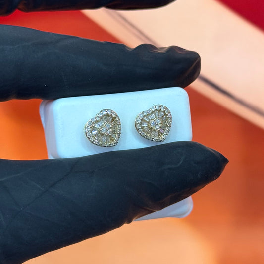 10K Yellow Gold 0.50Ctw Diamond Heart Earrings