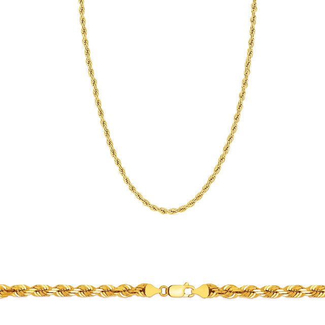 10K Yellow Gold 2mm 20Inch Semi Solid D/C Rope