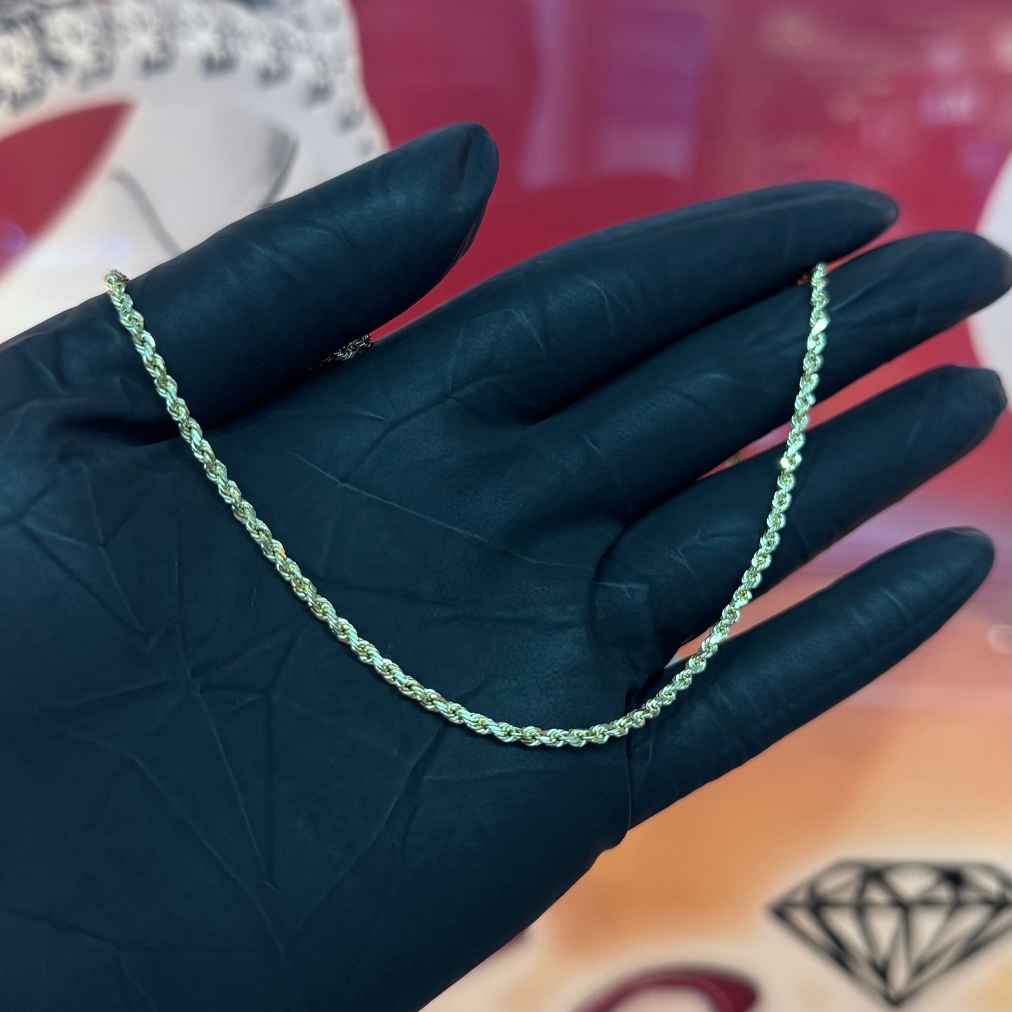 10K Yellow Gold 2mm 18 Inch Hollow Diamond Cut Rope