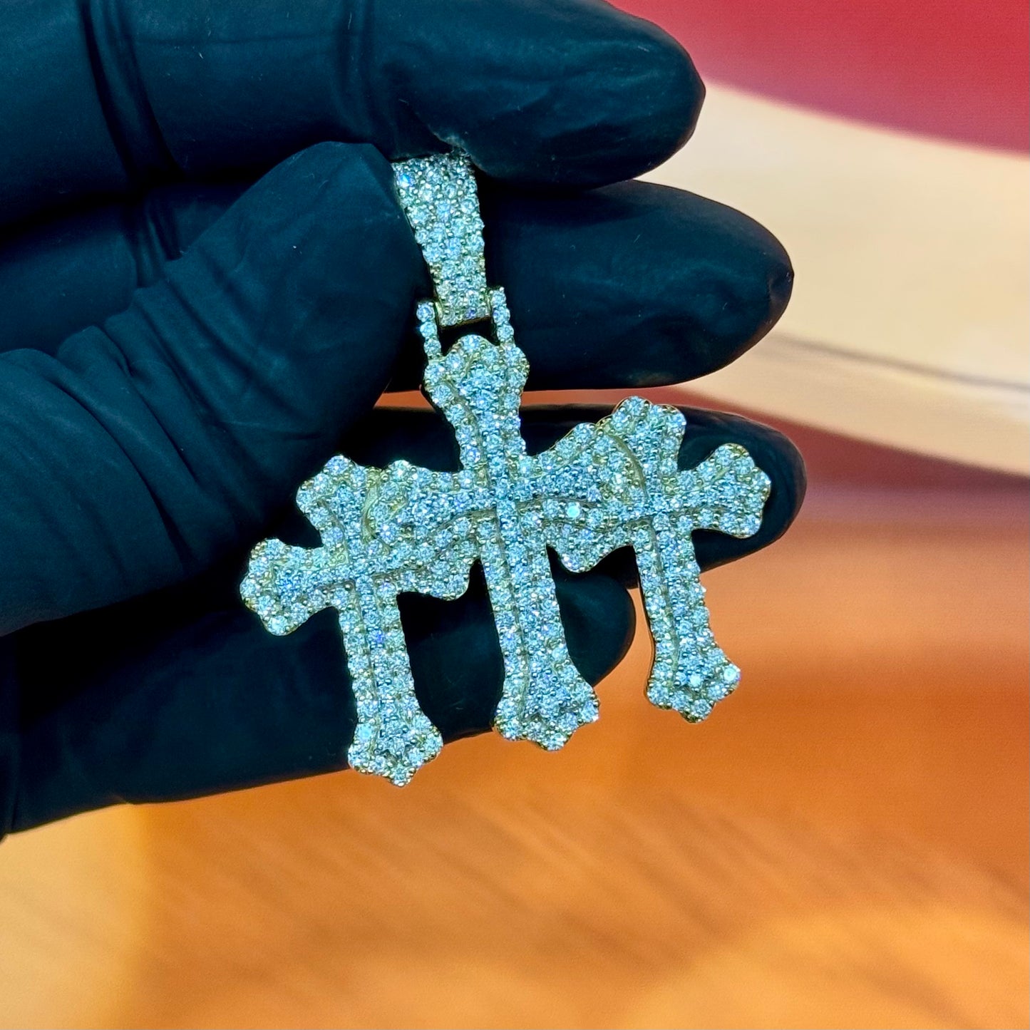 10K Two Tone 3.25Ctw Diamond Triple Cross