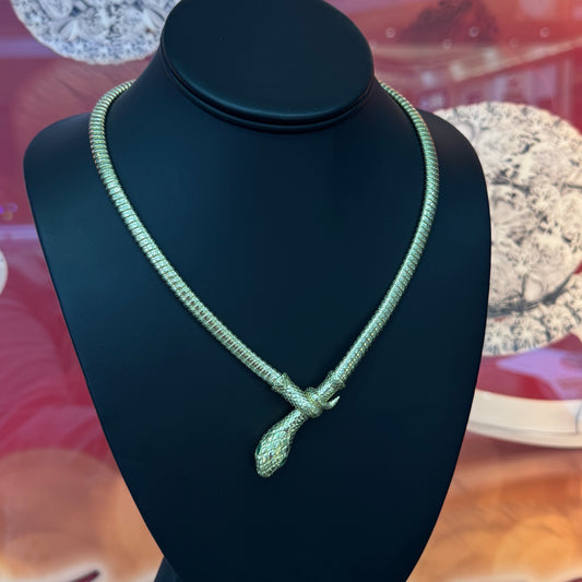 10K Yellow Gold 18Inch Bvl Snake Spring Cubic Zirconia Necklace
