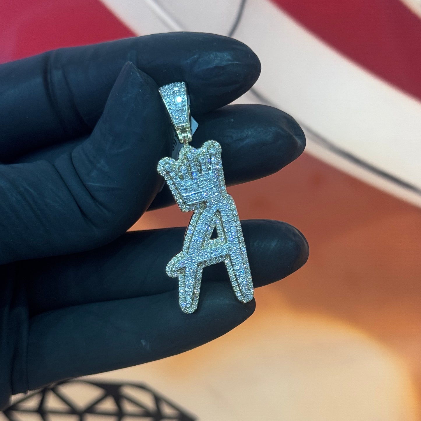 10K Yellow Gold Initial A Pendant 1.25Ctw Diamond with Crown