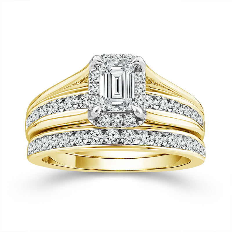10K Yellow Gold 1.50 ctw Lab-Grown Diamond Emerald Bridal Set
