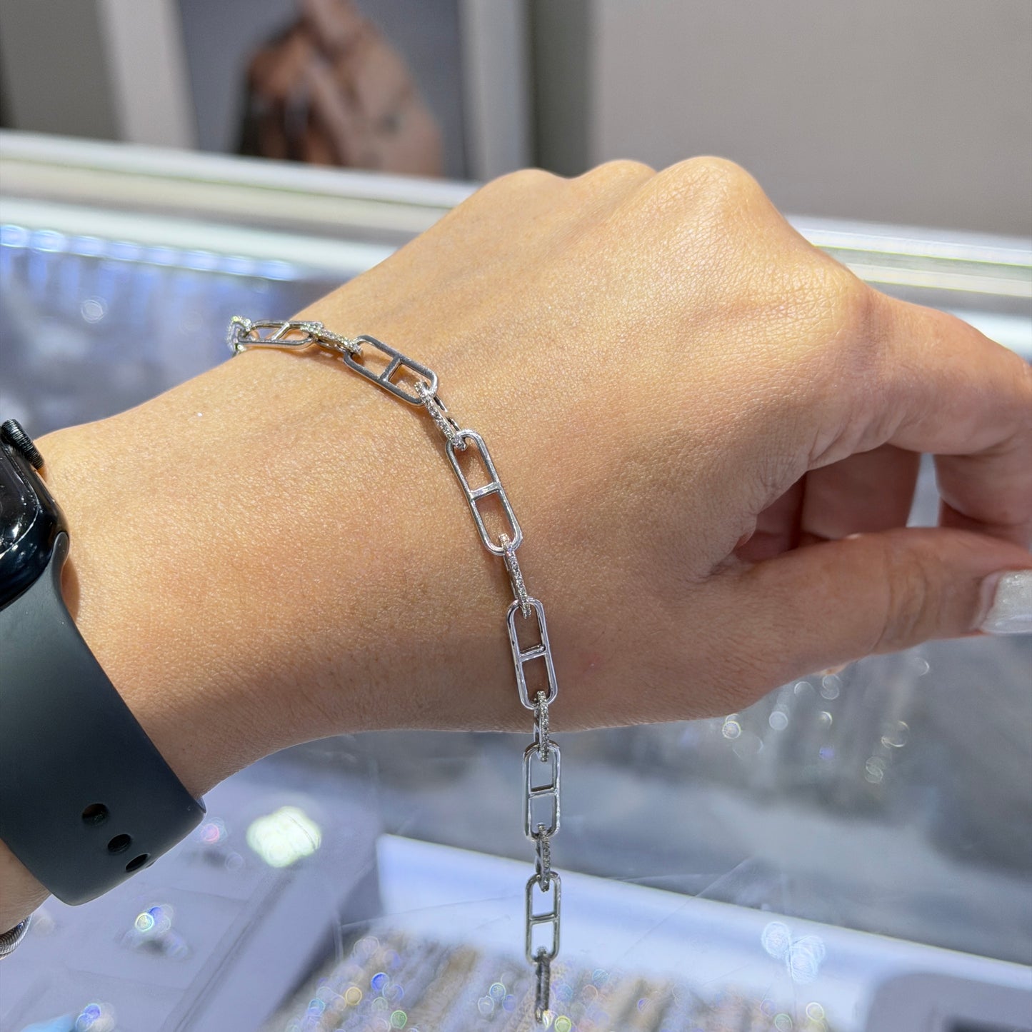 14K White Gold Approx 7.25Inch 0.39Ctw Diamond Paperclip Bracelet