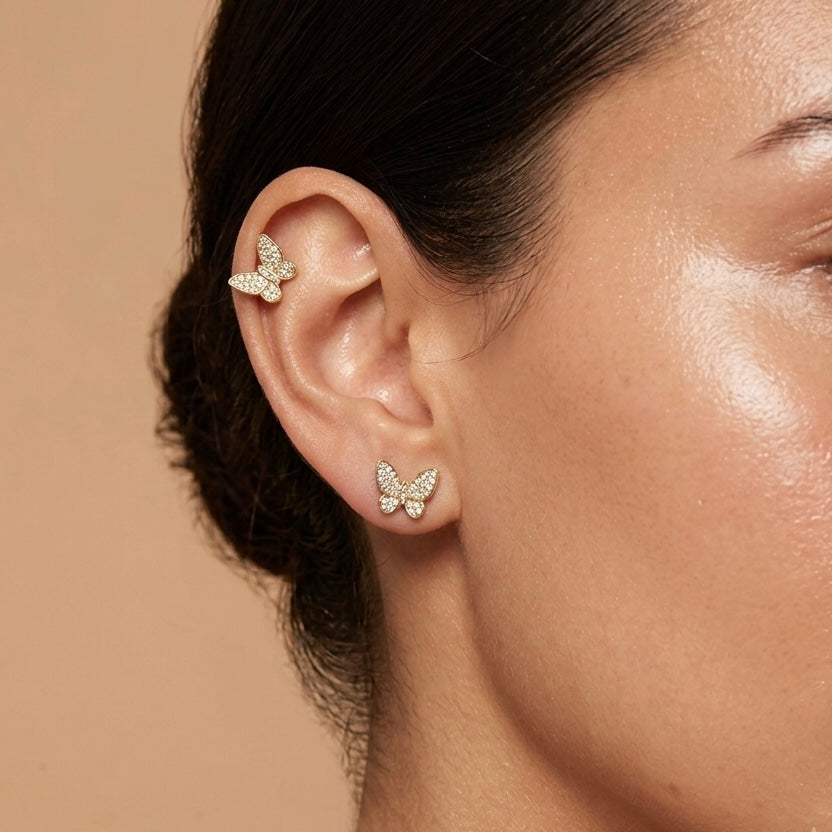 10K Gold 0.25Ctw Diamond Butterfly Earrings