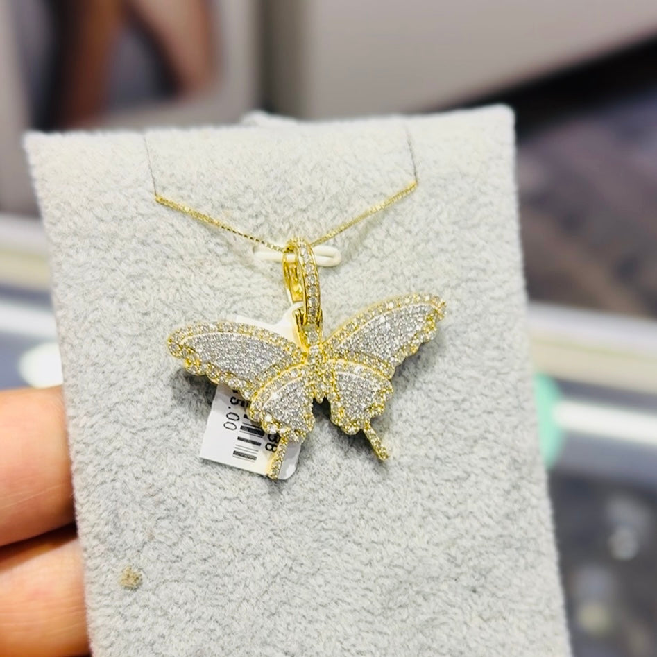 10K Two tone 1.50Ctw Diamond Butterfly Pendant