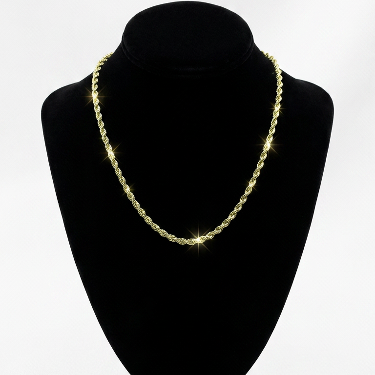 10k Yellow Gold 4mm Solid Diamond Cut Rope (18-Inch)