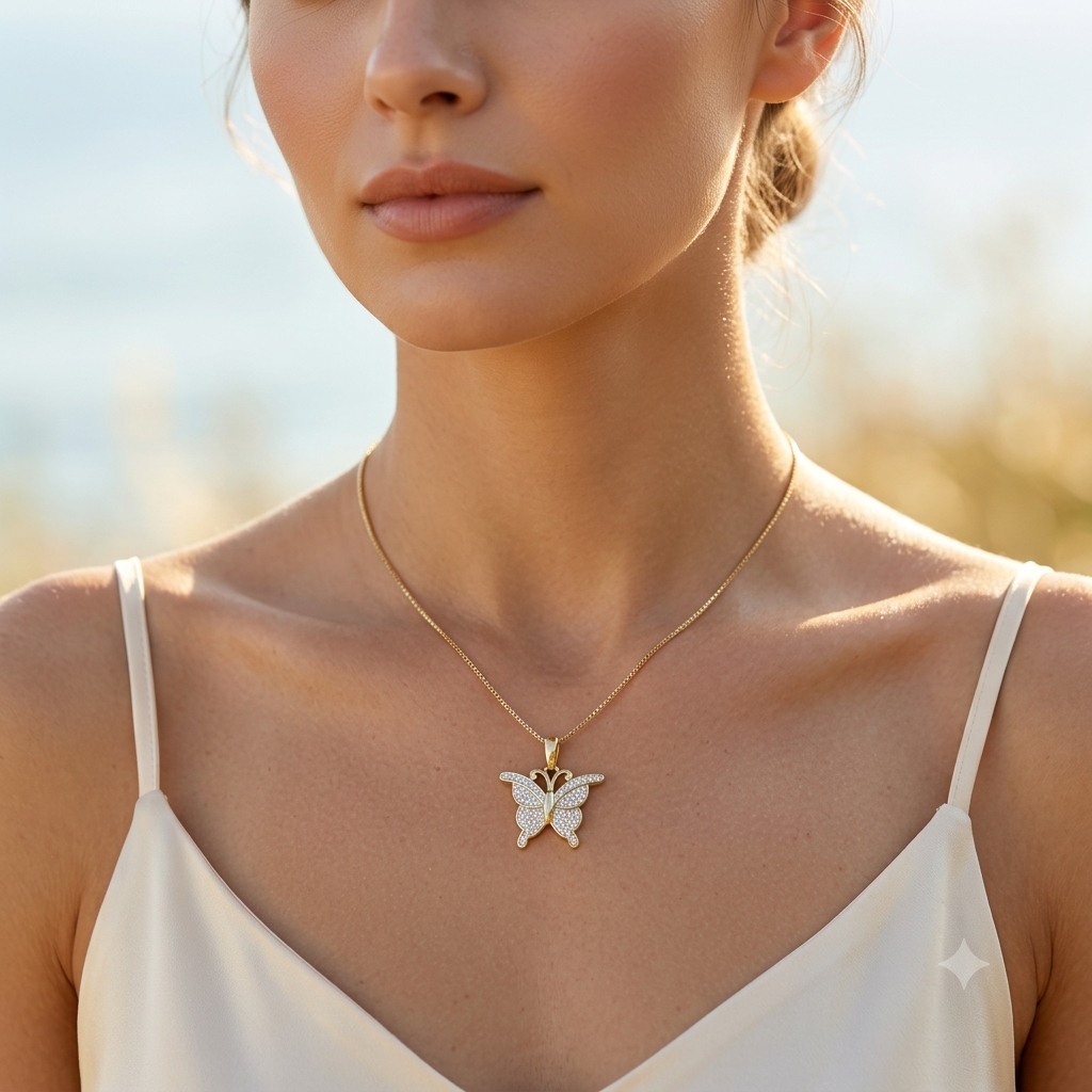 10K Gold 0.25Ctw Diamond Butterfly Pendant