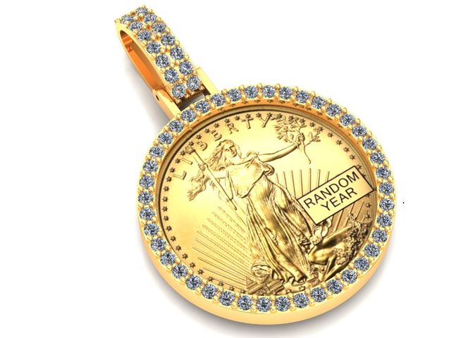 Diamond Lady Liberty Pure Gold Coin Pendant With Lab Diamonds