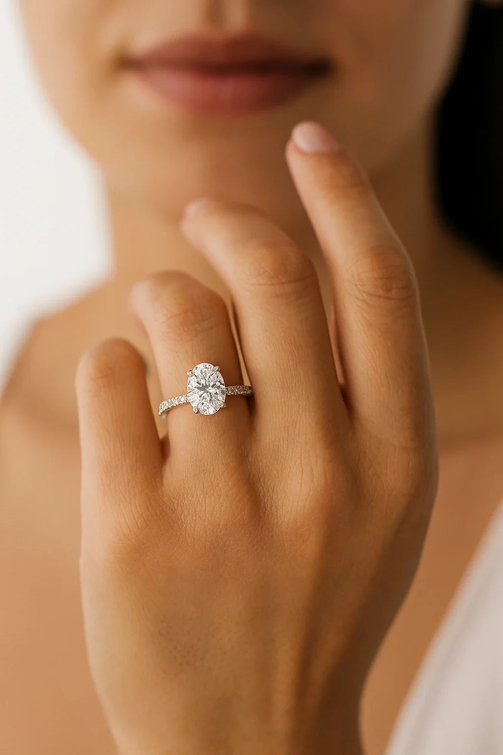 14K White Gold Lab-Grown 1.88 ctw Oval Diamond Ring