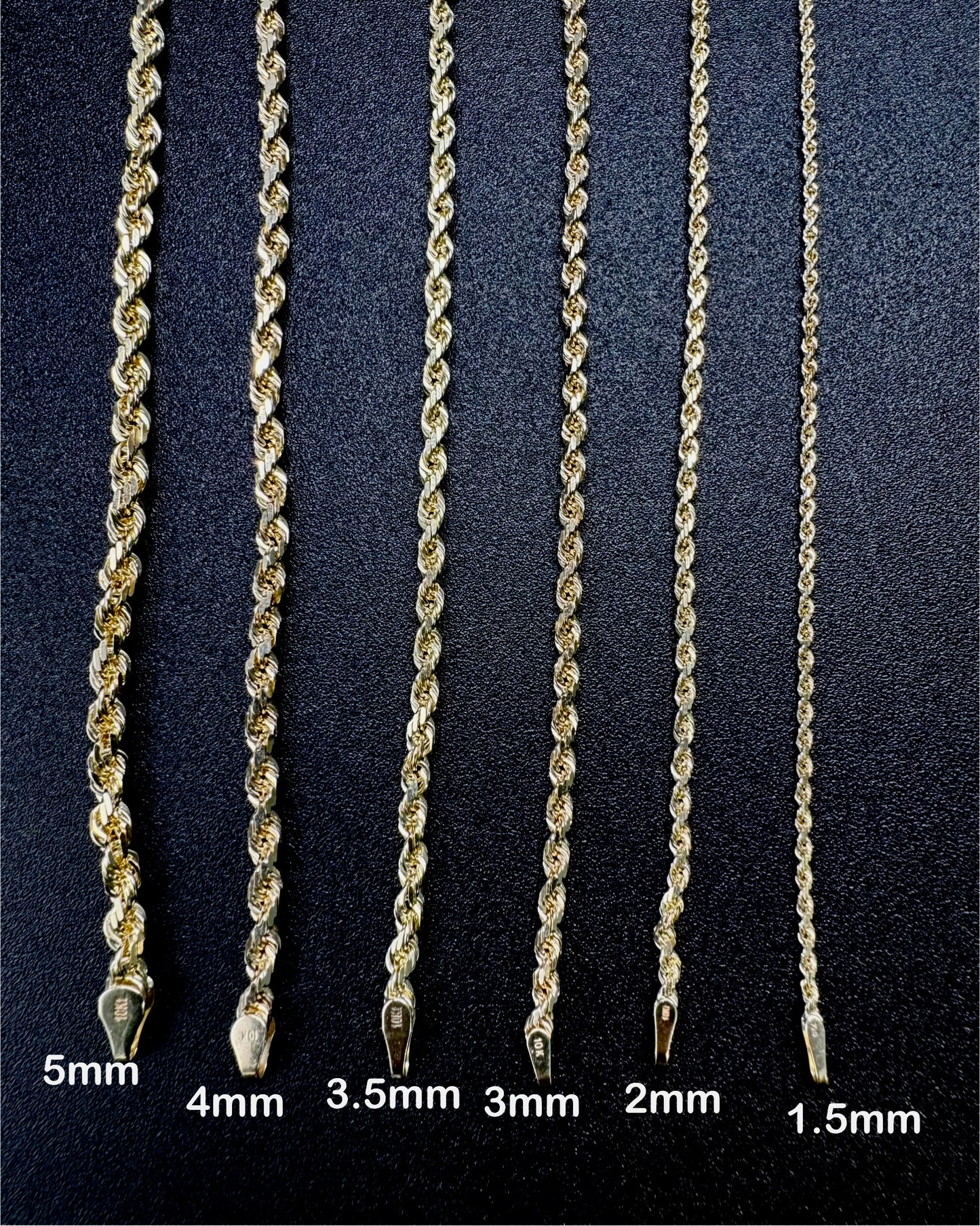 10K Yellow Gold 2mm 18 Inch Hollow Diamond Cut Rope