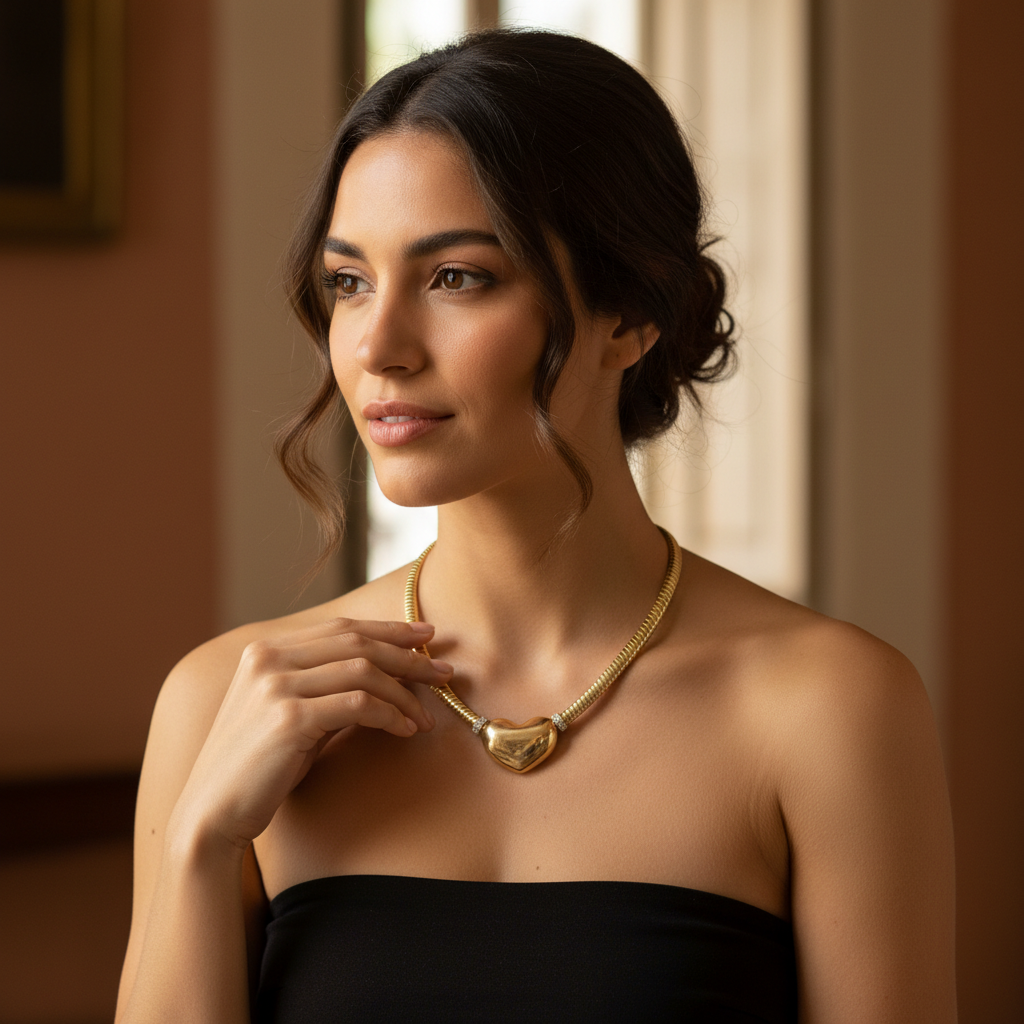 10K Gold 18In Heart Neck Spring