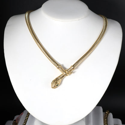 10K Yellow Gold 18Inch Bvl Snake Spring Cubic Zirconia Necklace