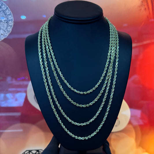 10k Yellow Gold 4mm 24 Inch 27.5 Grams Approx. Solid Diamond Cut Rope Chain