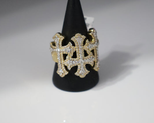 10Ktt 1..50Ctw Diamond 3 Crosses Mens Ring