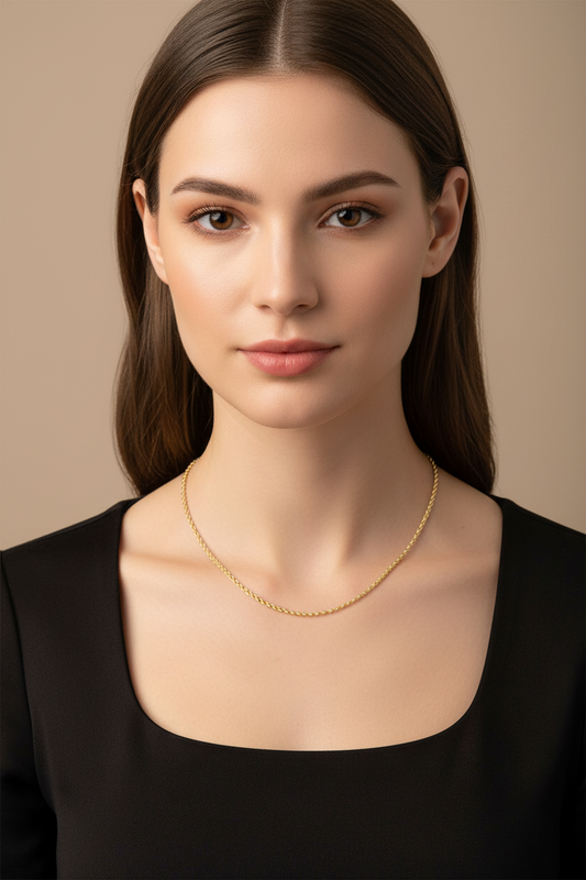10K Yellow Gold 1.5Mm 16 Inch Hollow D/C Rope 1.2 Gram
