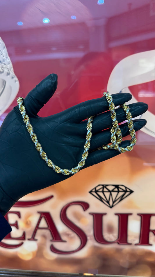 10K Two Tone 6mm 24Inch 82.3 Grams Solid Gold Rope