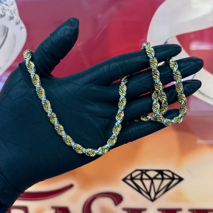 10K Yellow White Gold - Two Tone 6mm 24Inch  Solid Gold Rope