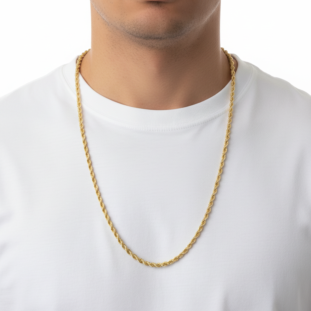 10K Yellow Gold Rope Chain on Male Model