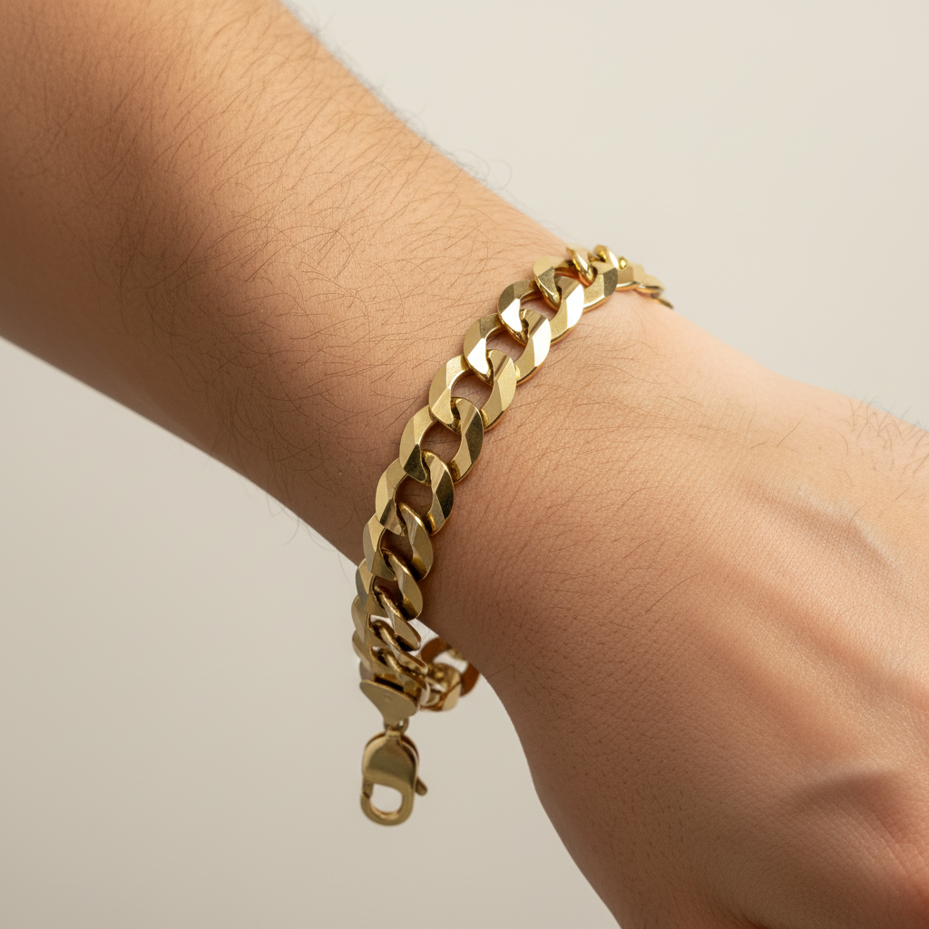 14K Gold Curb Bracelet on Man's Wrist