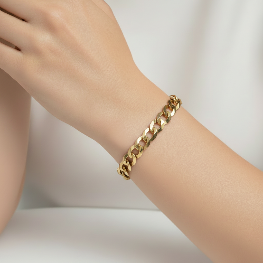 14K Gold 11mm 9-Inch Solid Curb Bracelet