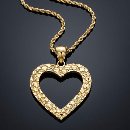 10k Yellow Gold Nugget Heart Cutout Pendant