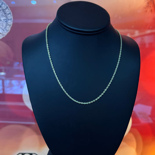 10k Yellow Gold 2mm 18 Inch Solid Diamond Cut Rope Chain