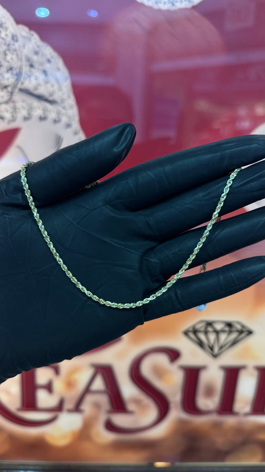 10k Yellow Gold 16 Inch  2 mm Solid Diamond Cut Rope Chain