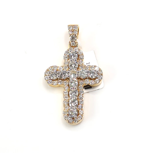 10K Gold 5.10Ctw Diamond Halo Cross Pendant