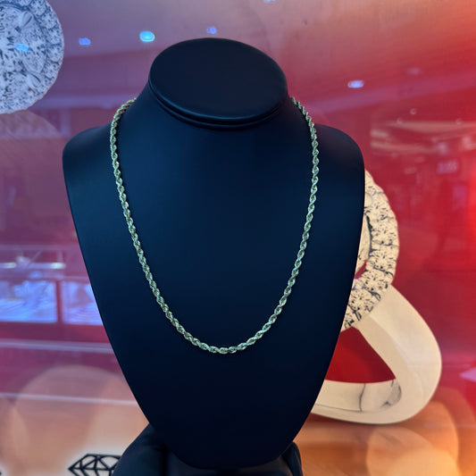 10k Yellow Gold 4mm 20 Inch 21.4 Grams Approx. Solid Diamond Cut Rope Chain