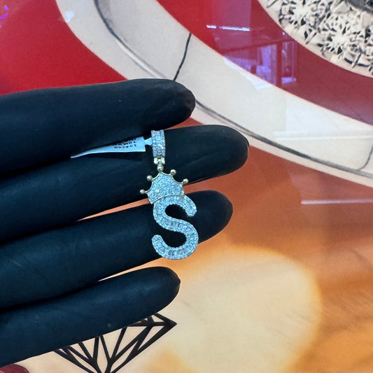 10K Yellow Gold Initial S Pendant 0.75CTW Diamond Crown