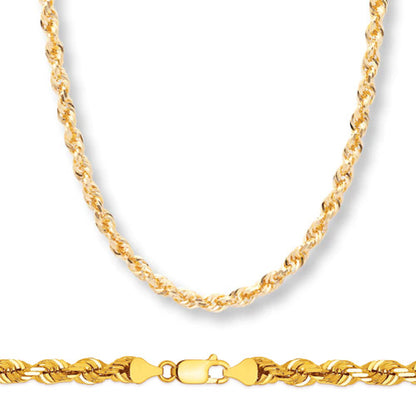 10K Yellow Gold 5mm 24 Inch Hollow Diamond Cut Rope