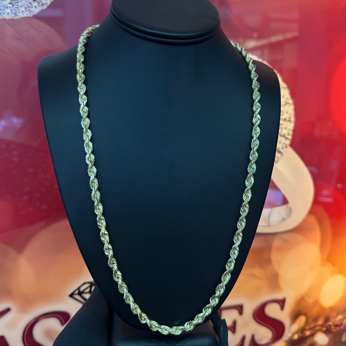 10K Yellow Gold 6mm 26 Inch Hollow Rope Diamond Cut