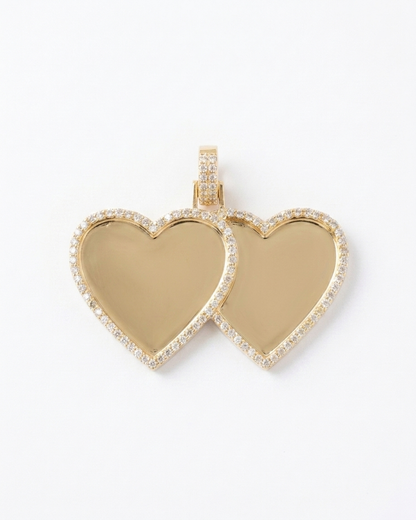 10K Gold Diamond Double Heart Picture Pendant