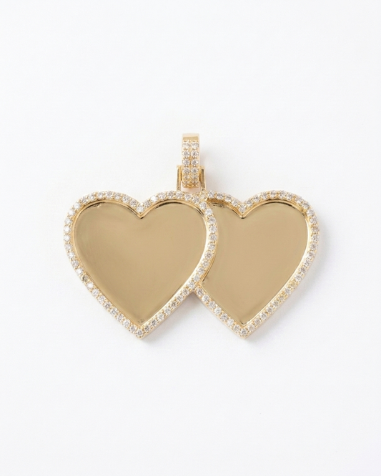 10K Gold Diamond Double Heart Picture Pendant