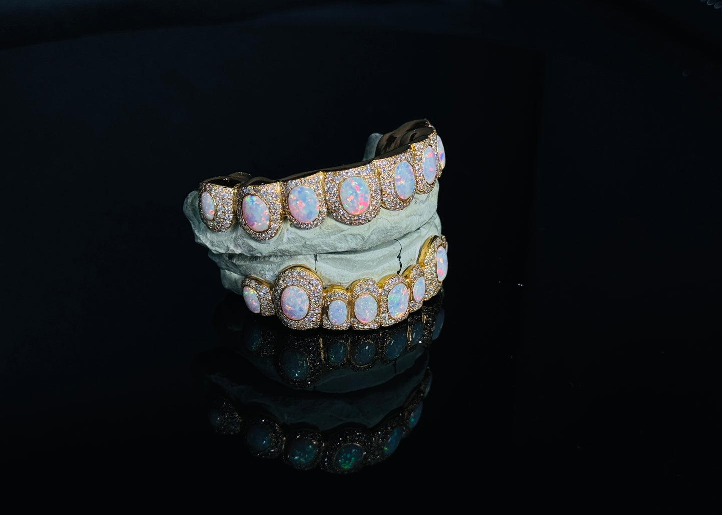 6TOP 6 BOTTOM OPAL & DIAMONDS GRILLZ