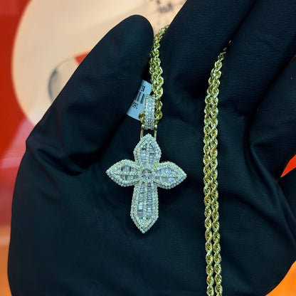 10k Yellow Gold Diamond Baguette Cross - 1.35 CTW