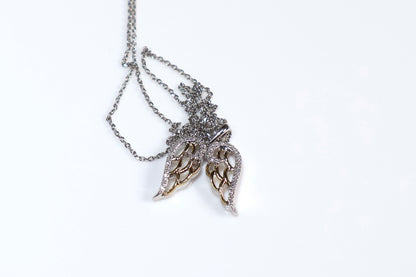 Silver & 10K Two Tone - 0.08Ctw Diamond Wing Pend With Chain