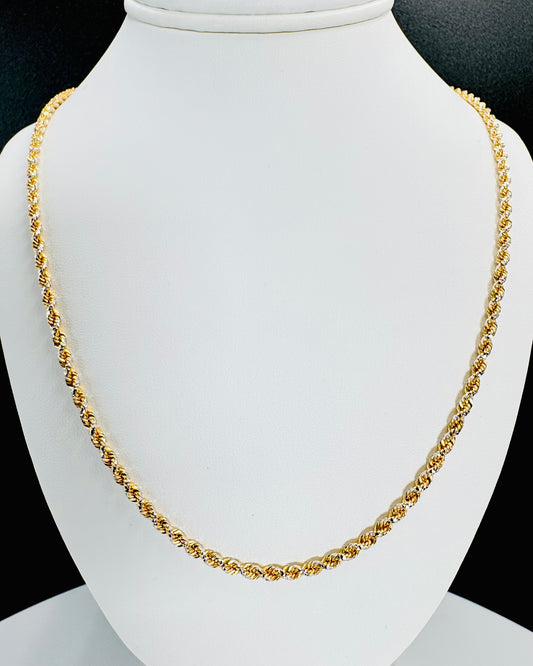3mm two-tone 22inch solid rope chain 10k Gold.