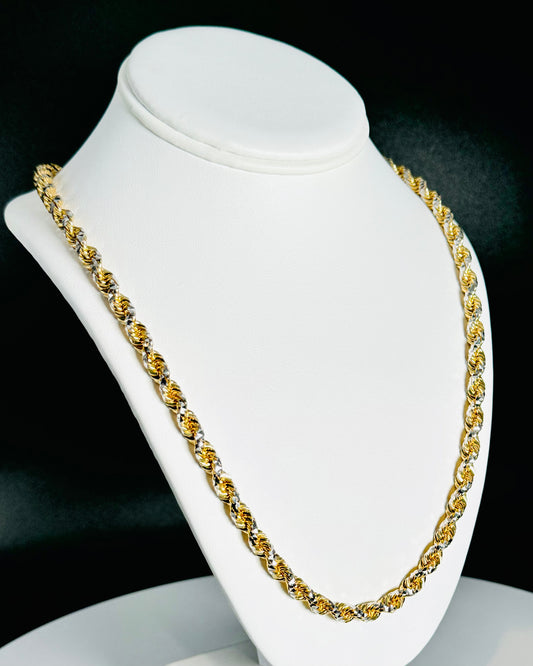 6mm 24inch two-tone solid rope chain 10k Gold