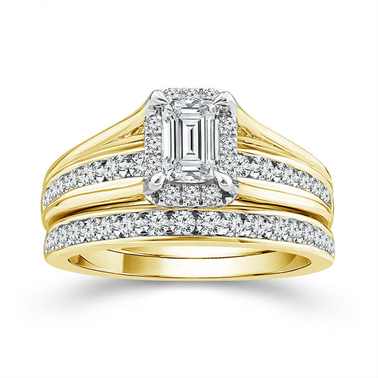 10K Yellow Gold 1.50 ctw Lab-Grown Diamond Emerald Bridal Set