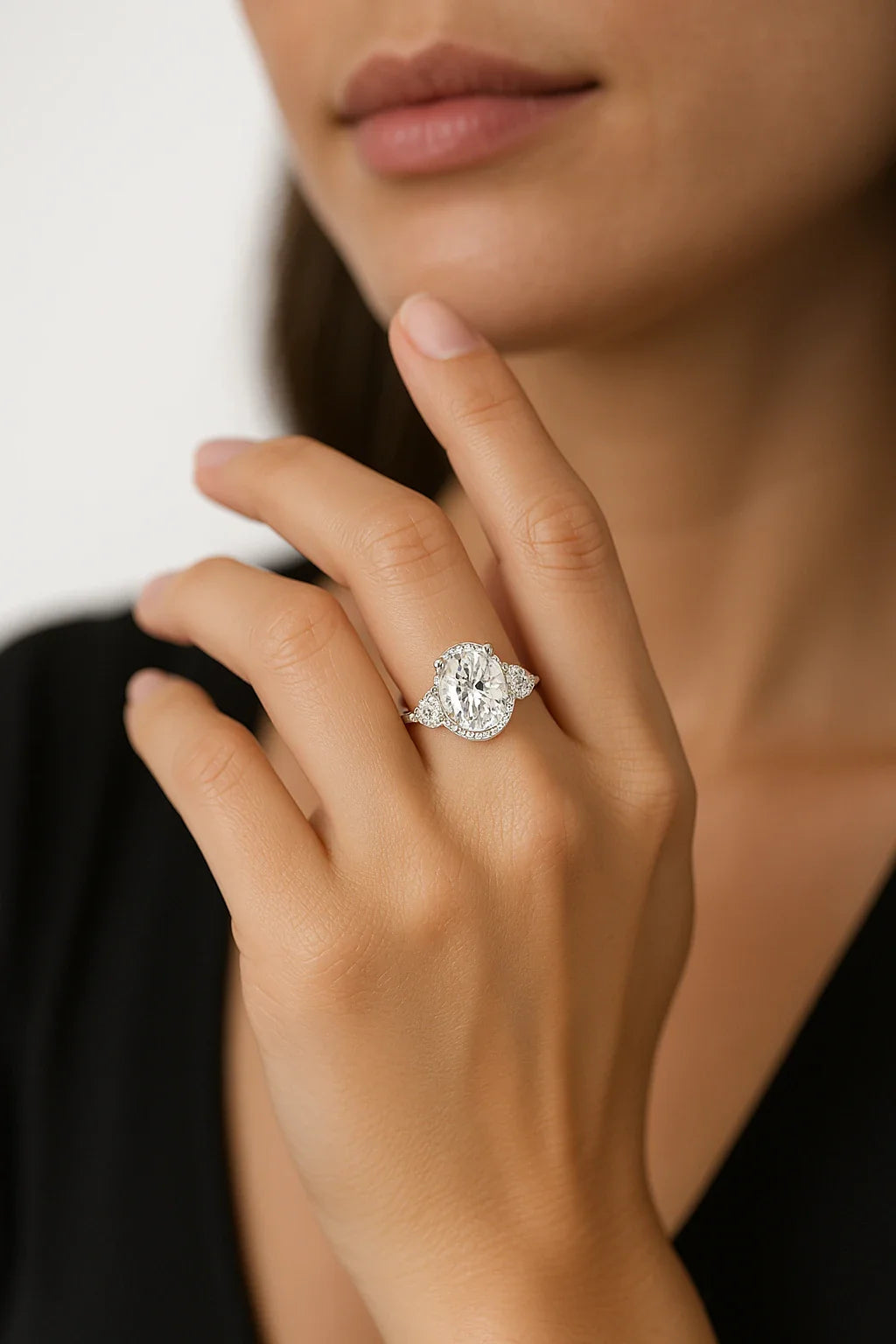 14K White Gold Lab-Grown Diamond Oval 3.75 ctw Engagement Ring