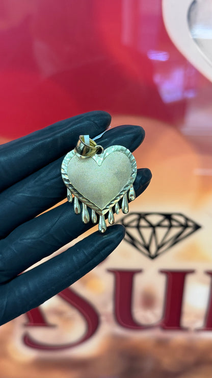 10K Yellow Gold 2Inch Dripping Heart Memory Pendant