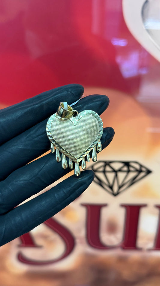 10K Yellow Gold 2Inch Dripping Heart Memory Pendant