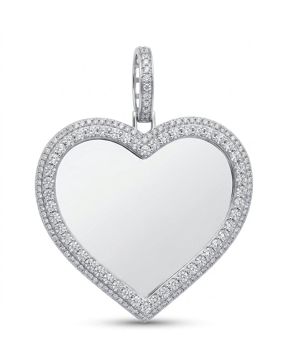 10K White Gold 1.55Ctw Diamond Heart Memory Charm
