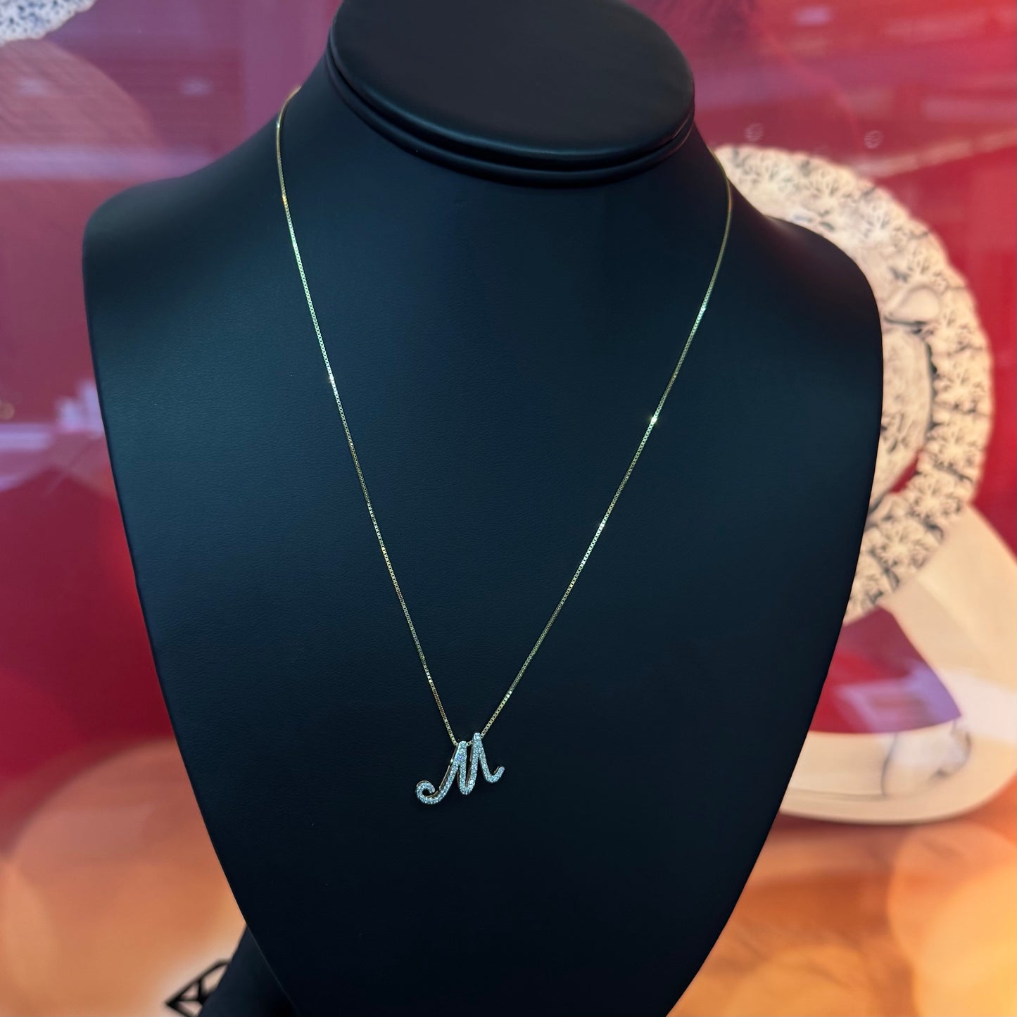 10k Gold  0.20Ctw Diamond Initial M Pendant